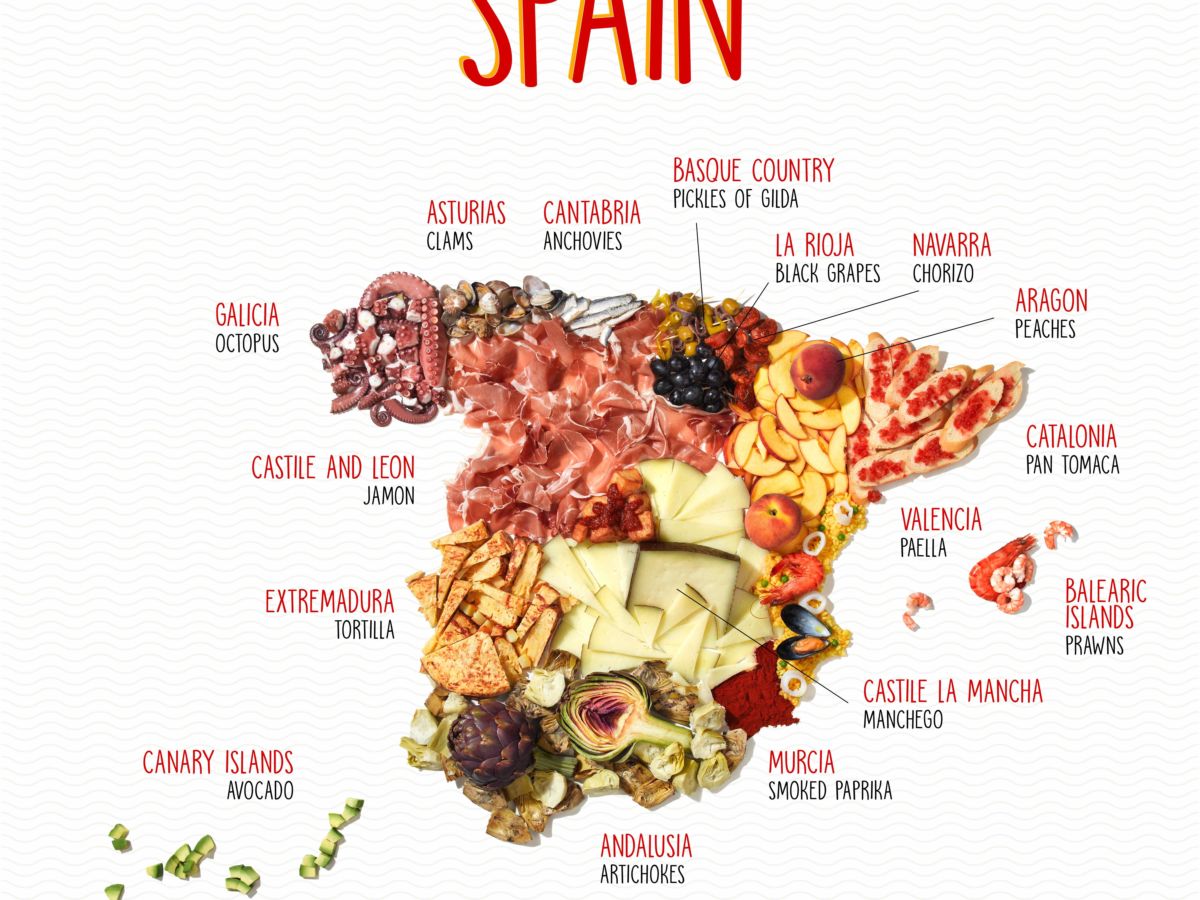 Mapa de España con ingredientes